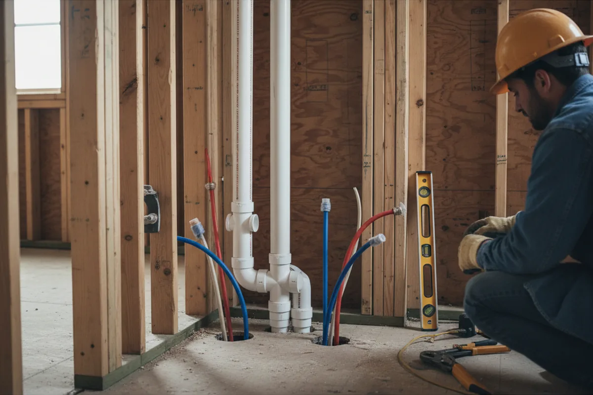Drain and supply rough-in during Sump Pump Repair in Clinton